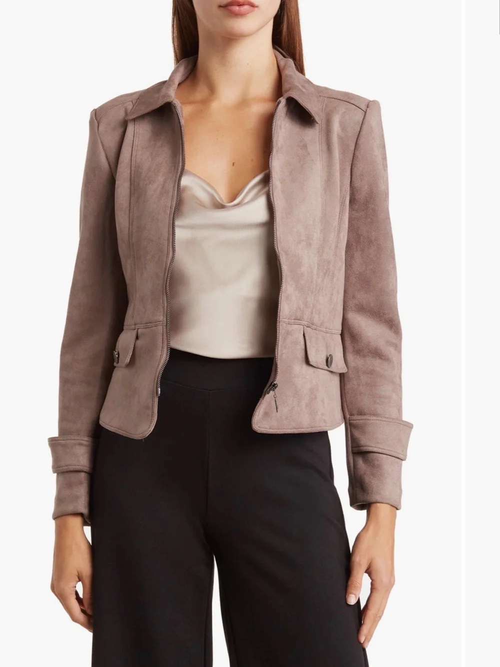 Tahari Taupe Suede-Look Women's Jacket